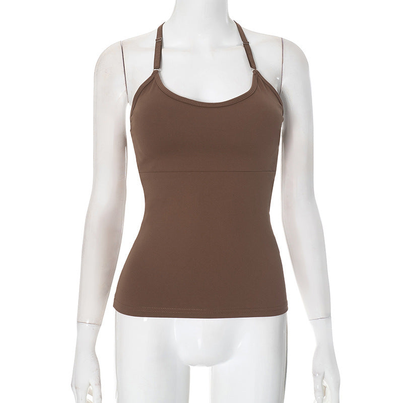 Ztp1391 European and American Women's Clothing Autumn Amazon New Solid Color Sexy Back Lace Stitching Chest Pad Vest Top