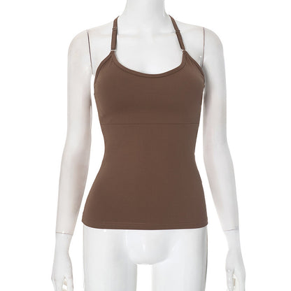 Ztp1391 European and American Women's Clothing Autumn Amazon New Solid Color Sexy Back Lace Stitching Chest Pad Vest Top
