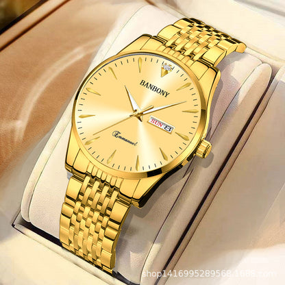 Watch Men's Double Calendar Diamond Luminous Waterproof Simple Thin in stock Daifa Spelling Duoduo Shake Voice Live Video