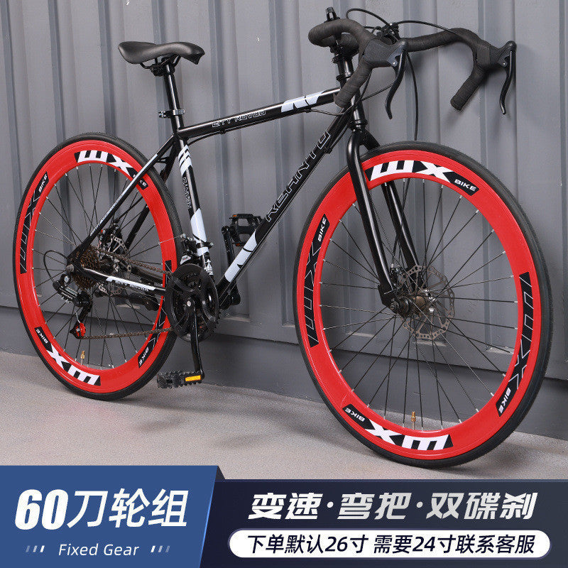 Variable Speed Fixed Gear Bicycle for Adults, Male and Female Students, Ultra-Light Road Racing Bicycle, High-Looking Solid Tire Internet Celebrity