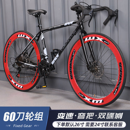 Variable Speed Fixed Gear Bicycle for Adults, Male and Female Students, Ultra-Light Road Racing Bicycle, High-Looking Solid Tire Internet Celebrity