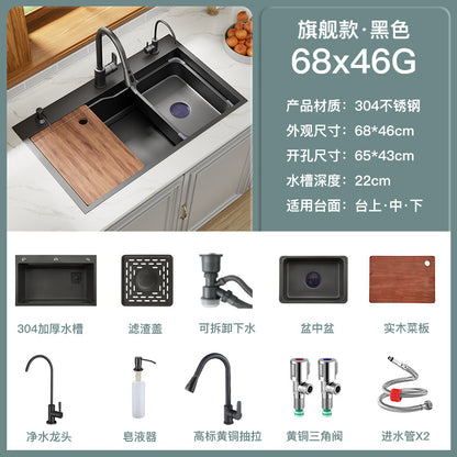 Kitchen 304 Stainless Steel Sink Black Nano Vegetable Basin Large Single Sink Vegetable Sink Sink Thickened Sink