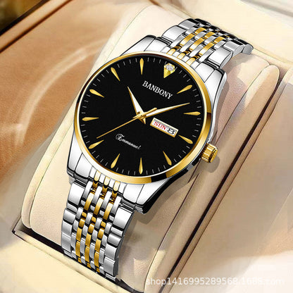 Watch Men's Double Calendar Diamond Luminous Waterproof Simple Thin in stock Daifa Spelling Duoduo Shake Voice Live Video