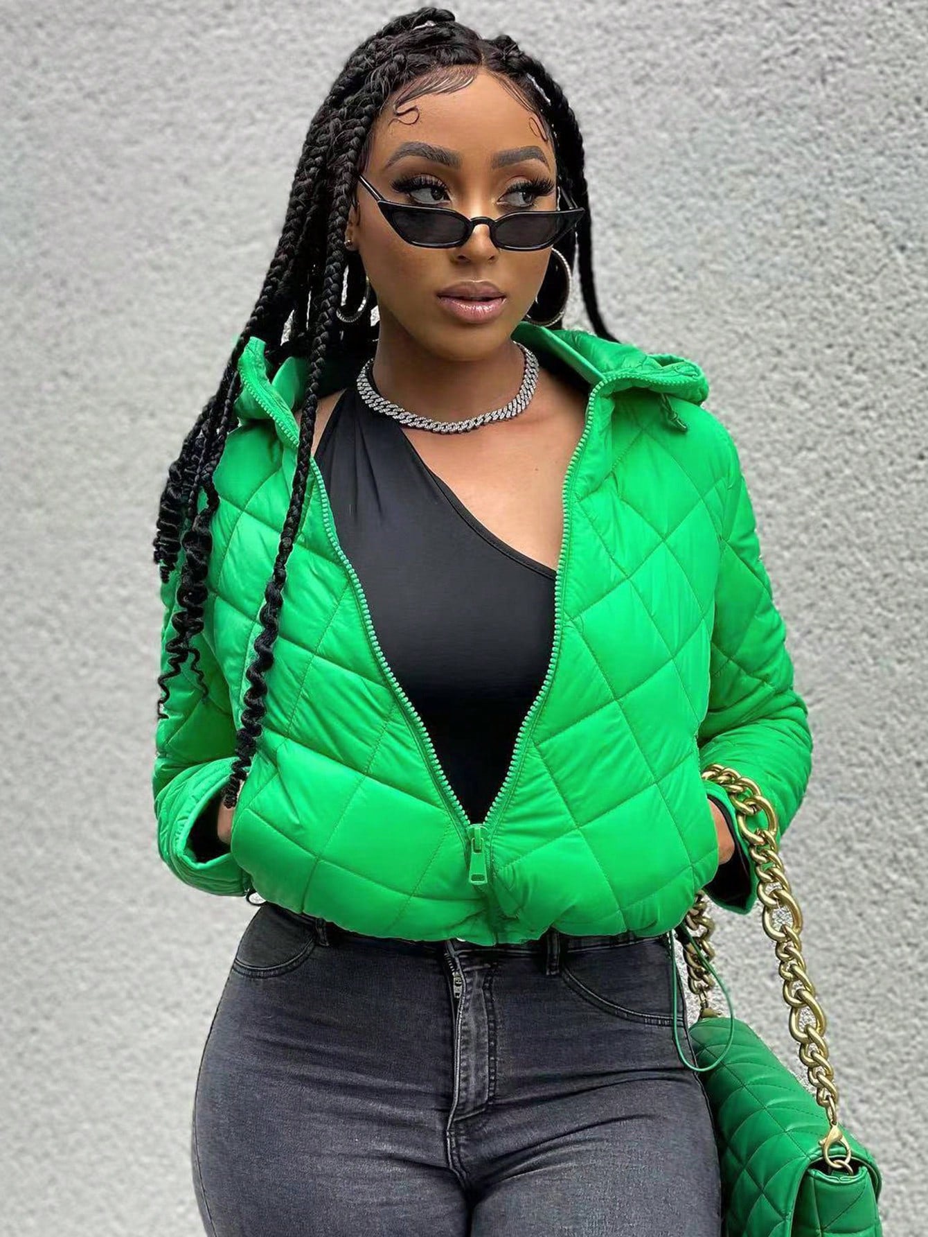 S391322 Autumn and Winter New Women's Fashion Versatile Long-Sleeved Pure Color Comfortable Hooded Cotton Jacket