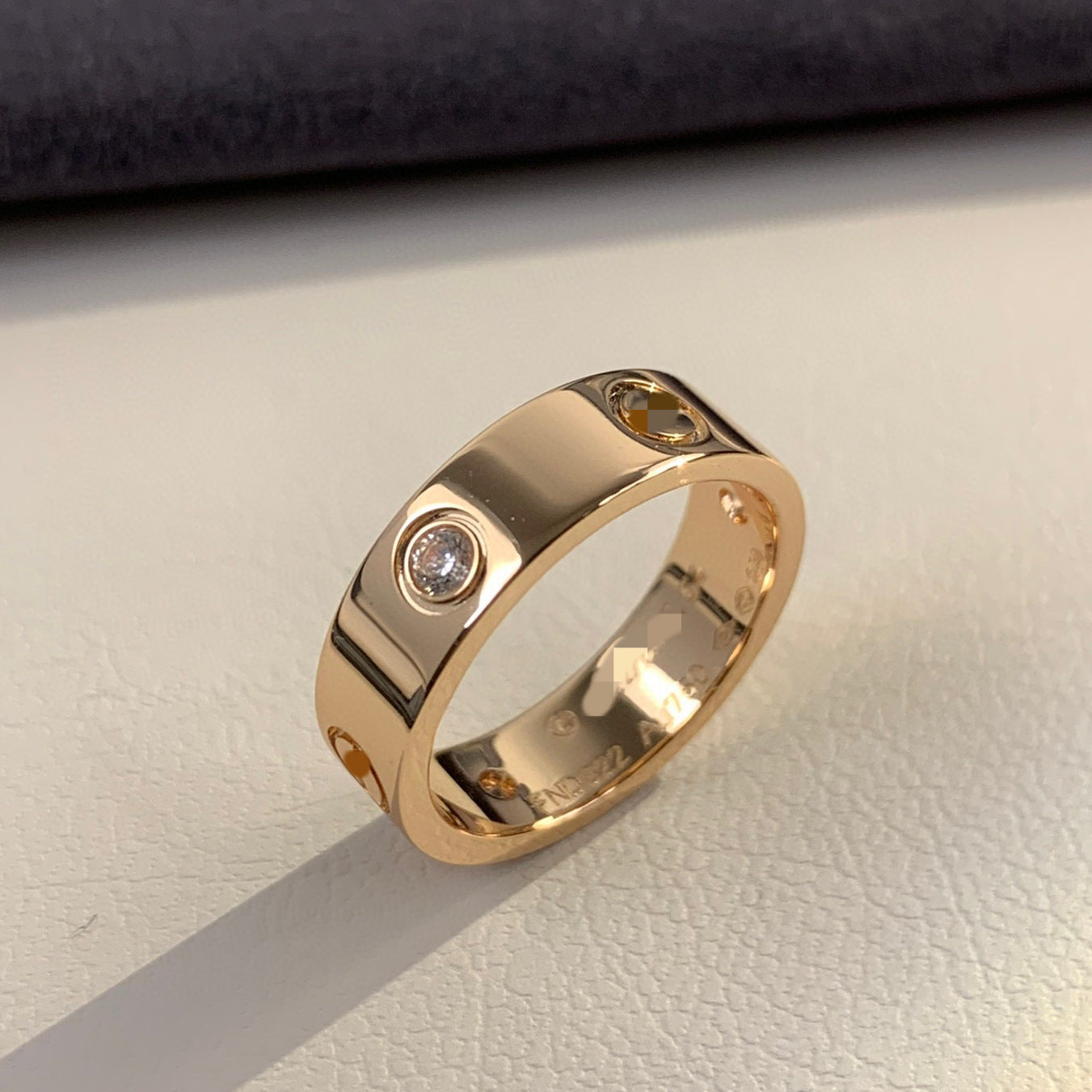 High version thick plated 18K mi gold LOVE wide version no drill three diamond ring fashion personality ring factory outlet