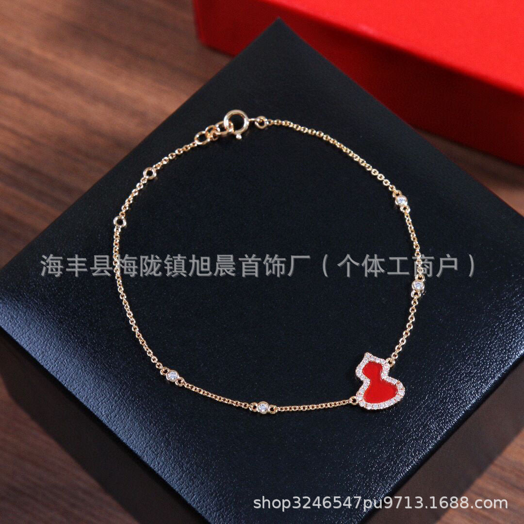 Kirin Gourd Bracelet Fashion Plated 18k Rose Gold Red Agate Jewelry Diamond Bracelet Niche Light Luxury Vintage Women