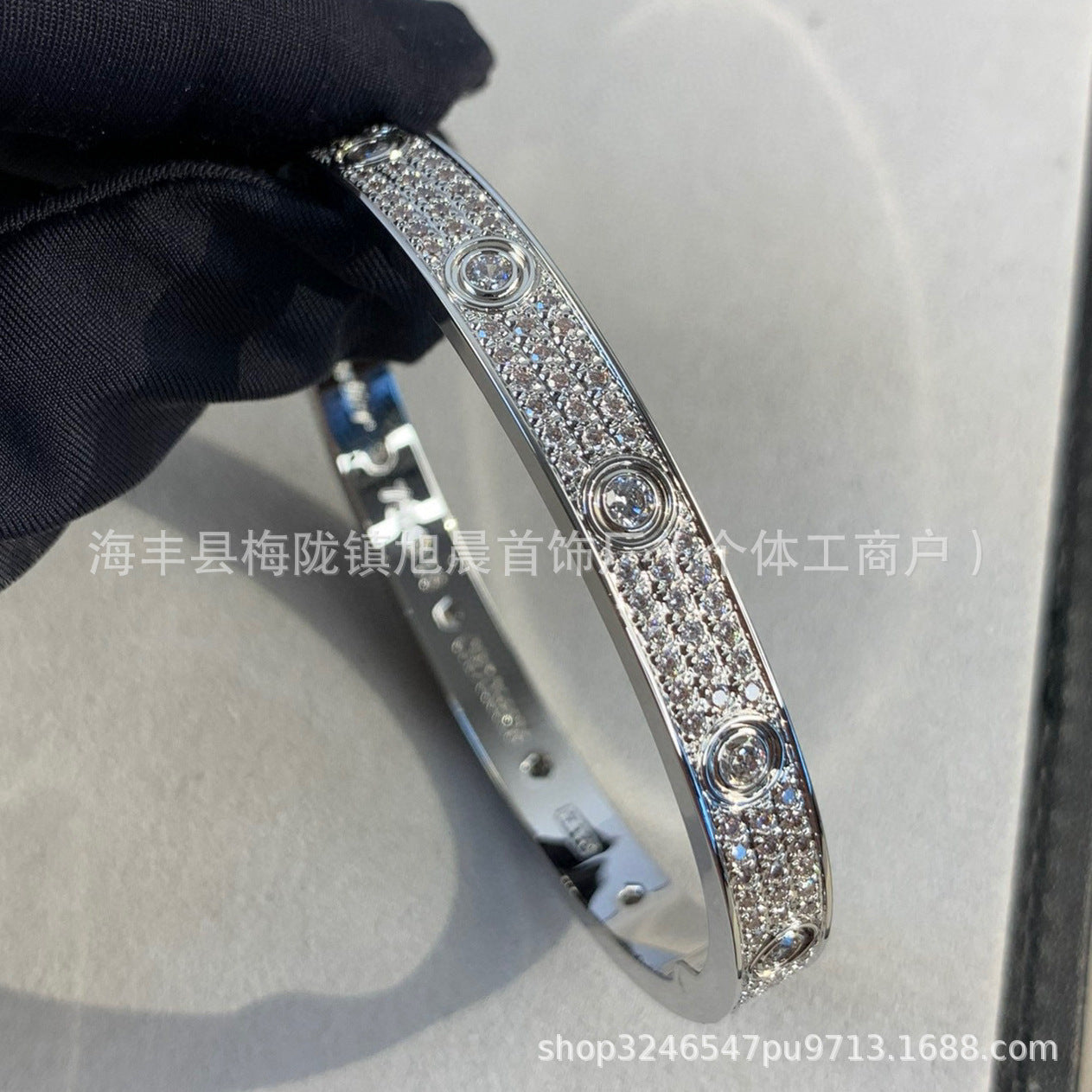 High Version Classic LOVE Gypsophila Three Row Diamond Full Diamond Couple Bracelet Wide Version Thick 18K Rose Gold Plating