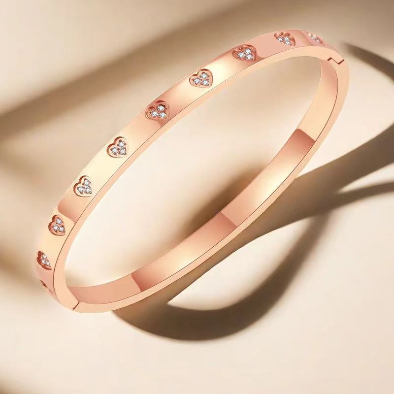 Cross-border Stainless Steel Bracelet Women's High-grade Electroplated Circle Bracelet Diamond Light Luxury Titanium Steel Fashion Jewelry