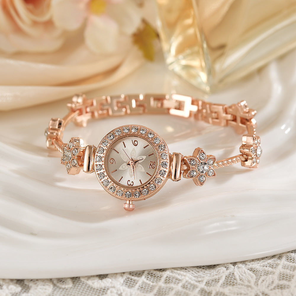 Foreign Trade Internet Celebre New Style Steel Belt Full Diamond Small Round Head Dial Watch Small Small Thin Belt High Color Value Digital Face Bracelet Watch