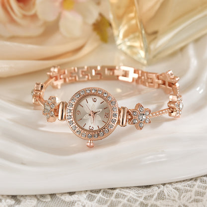 Foreign Trade Internet Celebre New Style Steel Belt Full Diamond Small Round Head Dial Watch Small Small Thin Belt High Color Value Digital Face Bracelet Watch