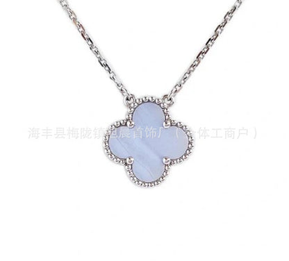 Latest Product 2025 Fanjia Four-Leaf Necklace 15mm Carnelian White Mother-Of-Pearl Pendant Clavicle Chain Couple Gift Fashion