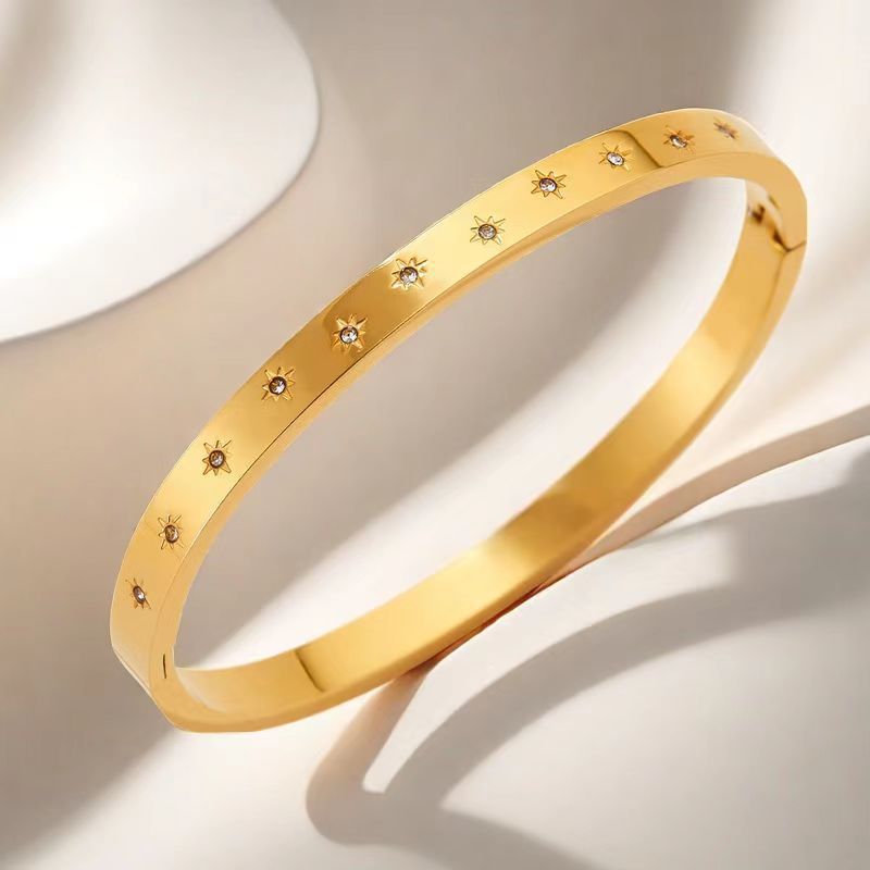 Cross-border Stainless Steel Bracelet Women's High-grade Electroplated Circle Bracelet Diamond Light Luxury Titanium Steel Fashion Jewelry