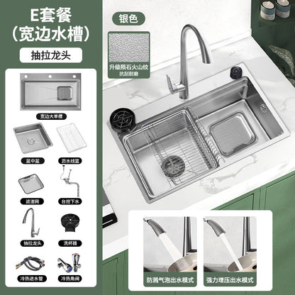 Kitchen Household Sink Thickened Vegetable Washing Basin Large Slag Collection Net SUS304 Stainless Steel Rice Grain Embossed Large Single Groove