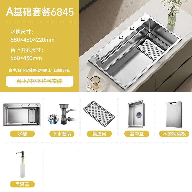 New Slag Collection Stainless Steel 304 Silver Kitchen Sink Large Single Sink Dishwashing Sink Multi-Functional Sink under the Sink