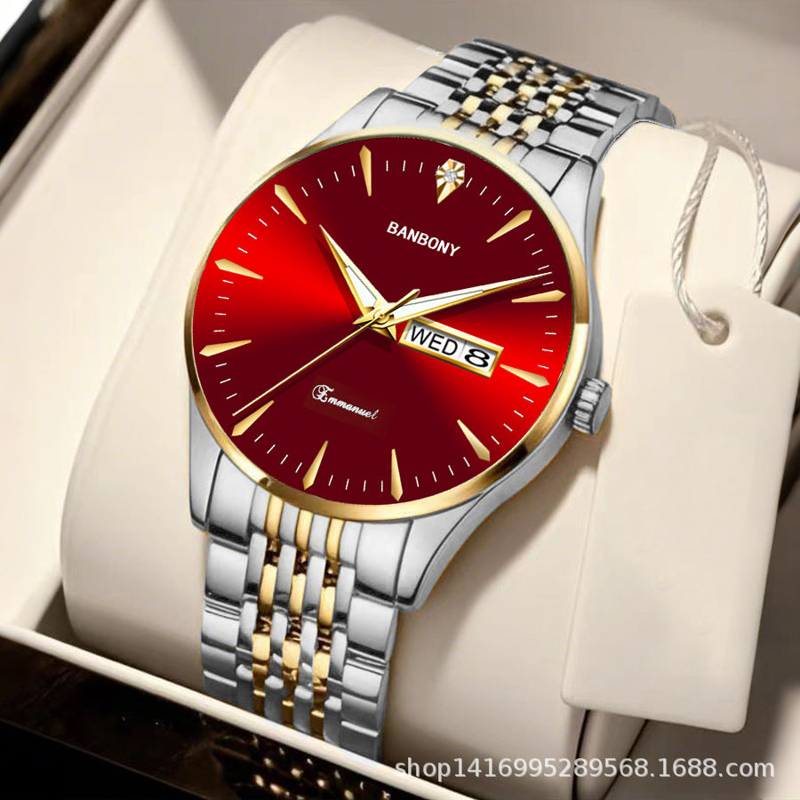 Watch Men's Double Calendar Diamond Luminous Waterproof Simple Thin in stock Daifa Spelling Duoduo Shake Voice Live Video