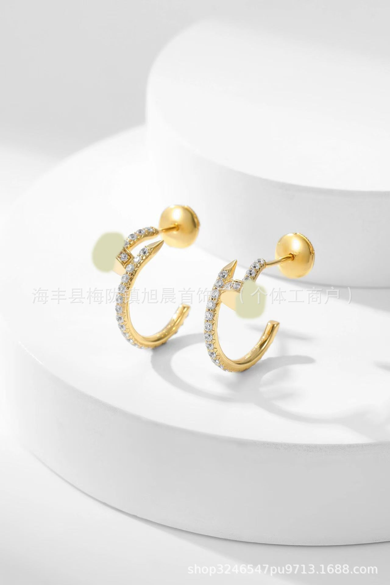 2025 Summer New Trendy Ins European and American Personalized Card Home Nail Full Diamond Earrings High Version Manufacturer Wholesale