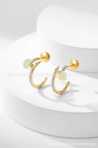 2025 Summer New Trendy Ins European and American Personalized Card Home Nail Full Diamond Earrings High Version Manufacturer Wholesale