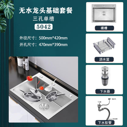 Factory Direct Stainless Steel Sink Single Sink Kitchen Household Vegetable Sink Hand-drawing Three-hole Large Single Sink