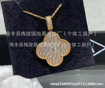 New Product 2024 Four-Leaf Clover Sweater Chain 18K Rose Gold Carnelian White Mother-Of-Pearl Pendant Clavicle Chain Couple Gift