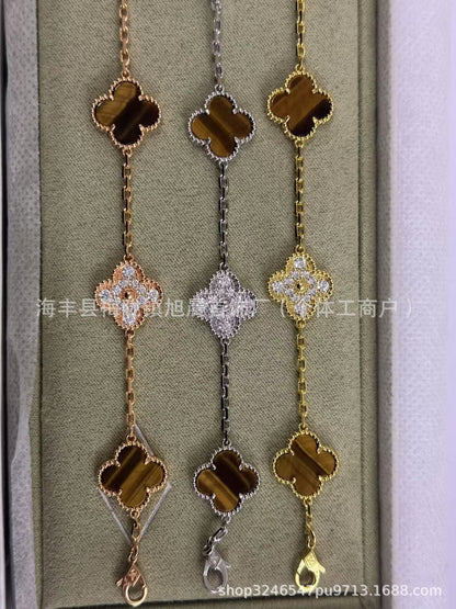 High Version V Gold Four-Leaf Clover Five-Flower Bracelet Cnc Women's Red Agate Purple Chalcedony White Mother-Of-Pearl Plated V Gold V Fashionable and Beautiful