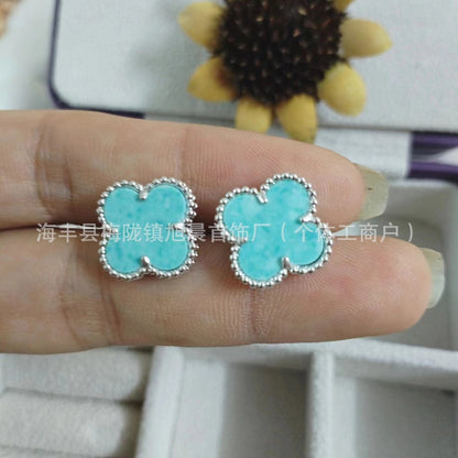 15mm New Fanjia Lucky Clover Ear Studs 18 Rose Gold Light Luxury Niche High-Grade All-Match Light Luxury Earrings