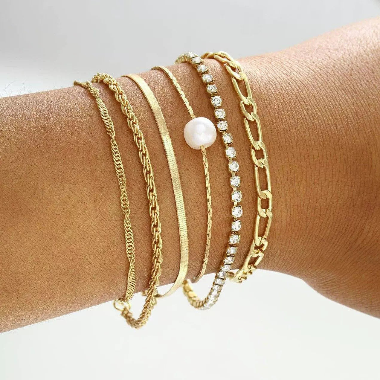 6-Piece Set Bracelets Women's Metal Strip Jewelry Set 6-Pack Hand Suit