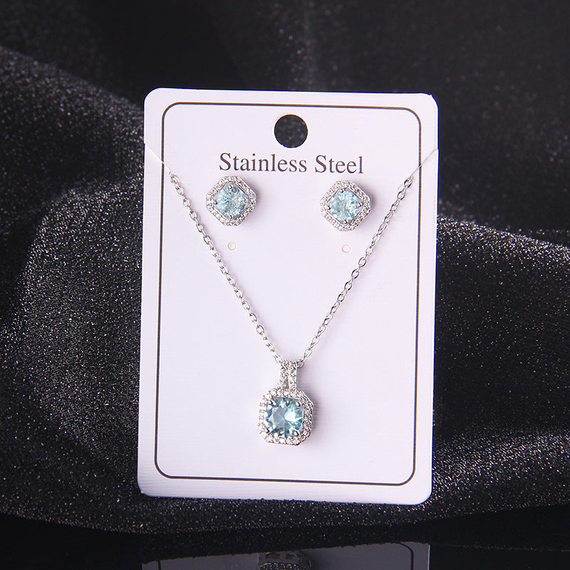 Set of Zircon Cross-Border Aliexpress Crystal Square Diamond Full Diamond Perfume Bottle Necklace Women's Jewelry Earrings Hot Selling Earrings