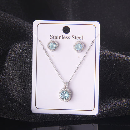Set of Zircon Cross-Border Aliexpress Crystal Square Diamond Full Diamond Perfume Bottle Necklace Women's Jewelry Earrings Hot Selling Earrings