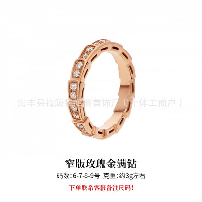 18K Gold Snake Bone Ring Stacked Ring Diamond Ring White Fritillaria Rose Gold Platinum Diamond Ring for Men and Women Couple