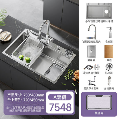 Dishwasher Replacement Extra-Large Single-Slot 304 Stainless Steel Sink Kitchen Dishwashing Sink Vegetable Washing Basin