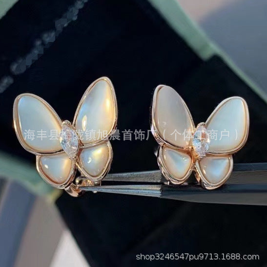 White Fritillaria Butterfly Necklace Women's Alloy Plated 18K Rose Gold Light Luxury Niche Full Diamond Clavicle Chain Original Bracelet
