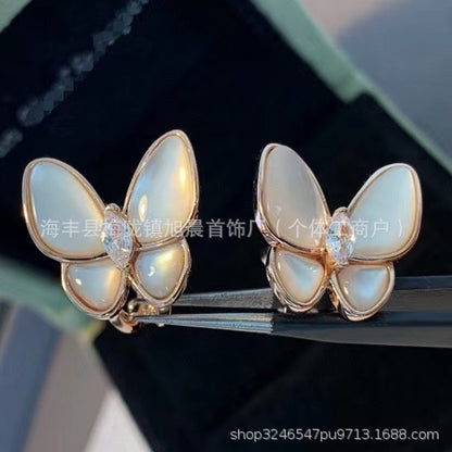 White Fritillaria Butterfly Necklace Women's Alloy Plated 18K Rose Gold Light Luxury Niche Full Diamond Clavicle Chain Original Bracelet