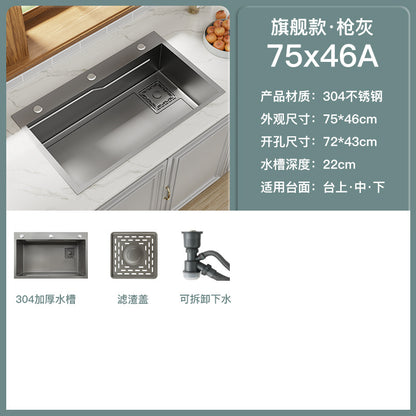 Kitchen 304 Stainless Steel Sink Black Nano Vegetable Basin Large Single Sink Vegetable Sink Sink Thickened Sink