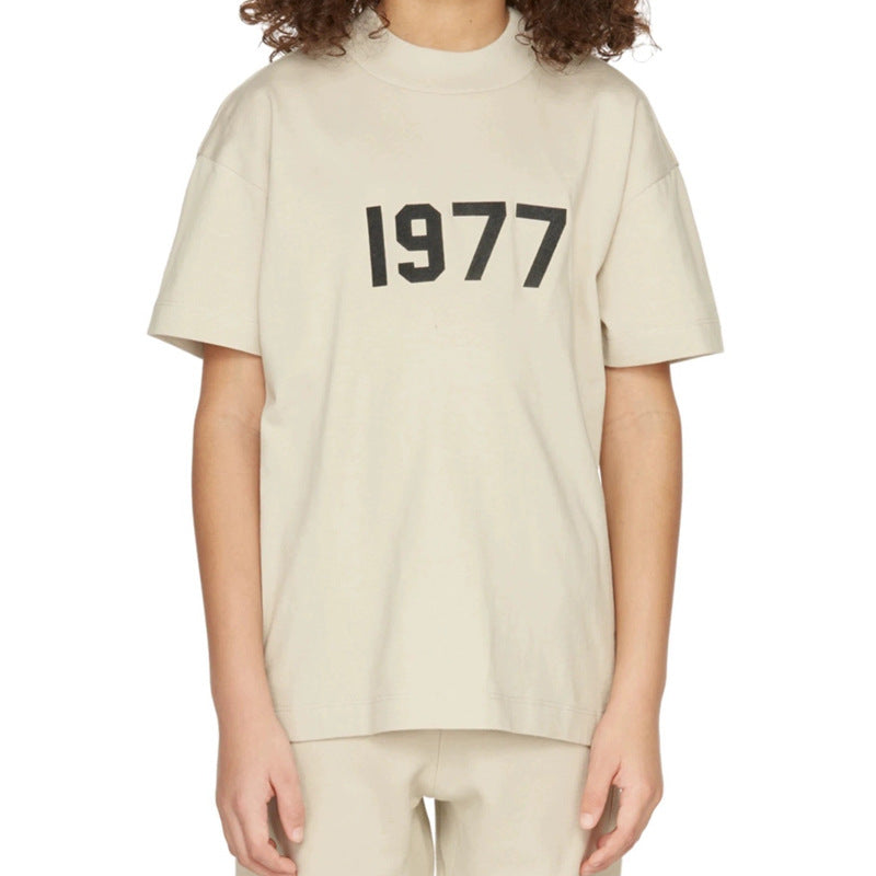 2022 cross-border children's clothing ESSENTIALS children's 1977 short-sleeved T-shirt European and American loose FOG double line