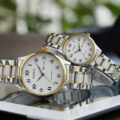 Dinuo_A8015 Men's and Women's Watches for Middle-Aged and Elderly People Waterproof Simple and Atmospheric Stainless Steel Belt Large Numbers