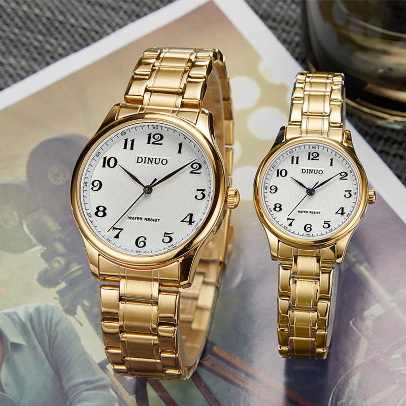 Dinuo_A8015 Men's and Women's Watches for Middle-Aged and Elderly People Waterproof Simple and Atmospheric Stainless Steel Belt Large Numbers