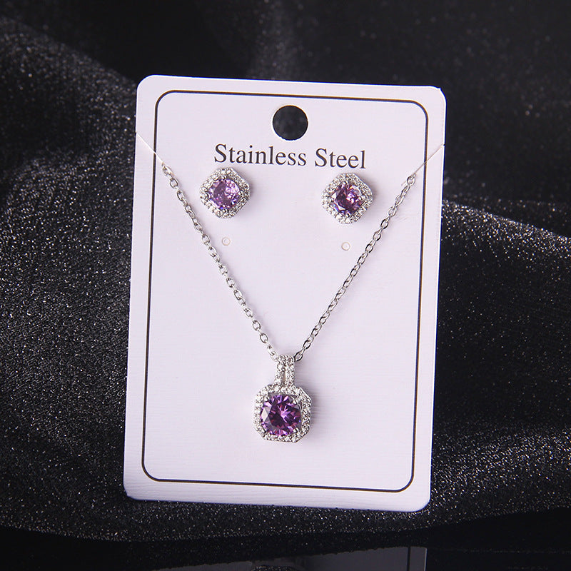 Set of Zircon Cross-Border Aliexpress Crystal Square Diamond Full Diamond Perfume Bottle Necklace Women's Jewelry Earrings Hot Selling Earrings