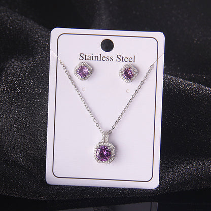 Set of Zircon Cross-Border Aliexpress Crystal Square Diamond Full Diamond Perfume Bottle Necklace Women's Jewelry Earrings Hot Selling Earrings