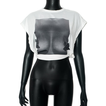 K24TP098 European and American Women's Summer New Amazon 3D Printed Round Neck Sleeveless Split Casual Short Top