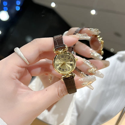 Niche Vintage Women's Watch Simple Casual Belt Exquisite Waterproof Student's Watch French Middle Small Dial Watch for Women
