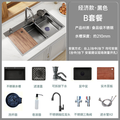 Kitchen Sink Large Single-Slot Thickened Stainless Steel Sink Nano Gun Gray Handmade Household Sink Sink