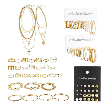 Jewelry Set New Cross-Border Hot European and American Hot Selling Imitation Pearl Alloy Jewelry Set (without Box)