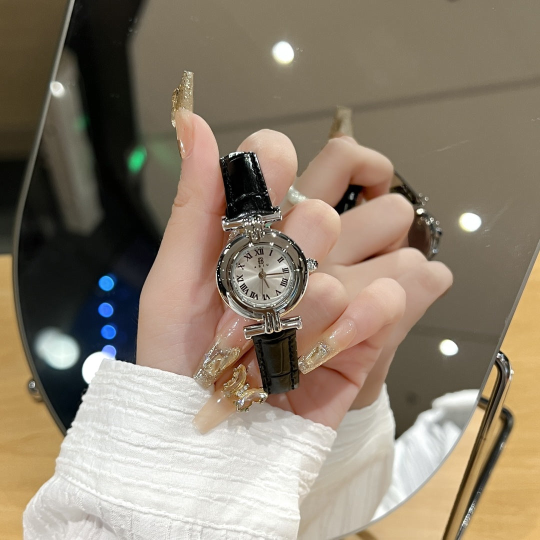 Niche Vintage Women's Watch Simple Casual Belt Exquisite Waterproof Student's Watch French Middle Small Dial Watch for Women