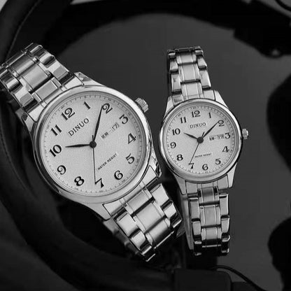 Dinuo_A8015 Men's and Women's Watches for Middle-Aged and Elderly People Waterproof Simple and Atmospheric Stainless Steel Belt Large Numbers