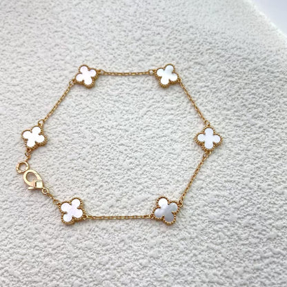 High version 925 silver 9mm small six-flower mini four-leaf clover bracelet women's full diamond natural white fritillary red chalcedony agate