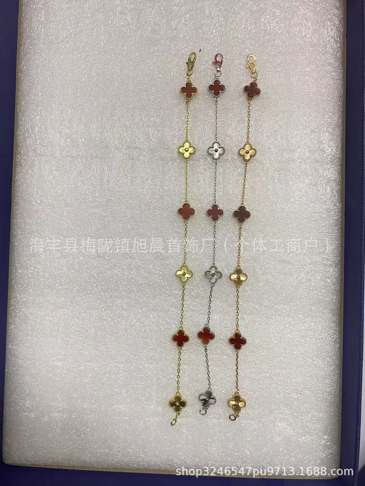 High Version V Gold Mini Small Four-Leaf Clover Six-Flower Bracelet for Women Full of Diamonds Plated with 18K Rose Gold Versatile High-End Jewelry