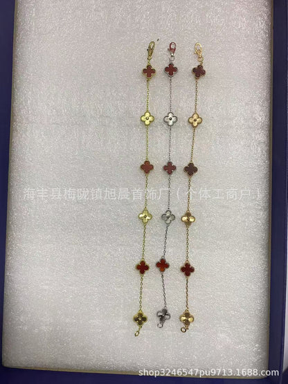 High Version V Gold Mini Small Four-Leaf Clover Six-Flower Bracelet for Women Full of Diamonds Plated with 18K Rose Gold Versatile High-End Jewelry