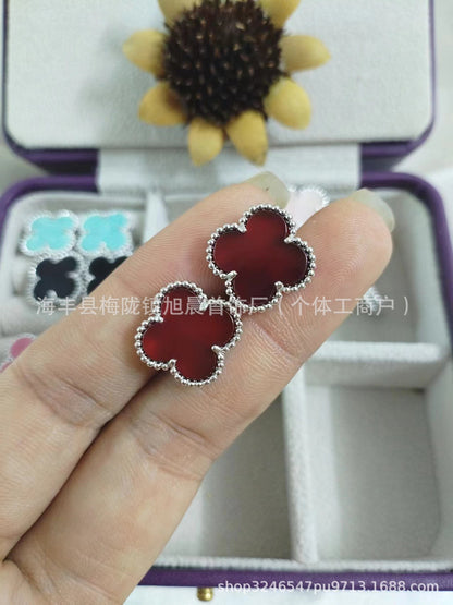 15mm New Fanjia Lucky Clover Ear Studs 18 Rose Gold Light Luxury Niche High-Grade All-Match Light Luxury Earrings