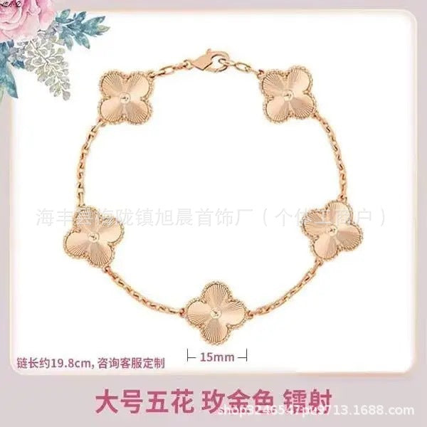 High version 925 silver 9mm small six-flower mini four-leaf clover bracelet women's full diamond natural white fritillary red chalcedony agate
