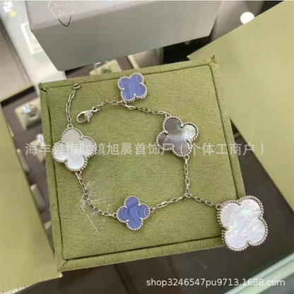 Vanjia Four-Leaf Clover Large and Small Flower Bracelet for Women Ins Thick Plated 18K Rose Gold Red Agate Bracelet Manufacturer Wholesale